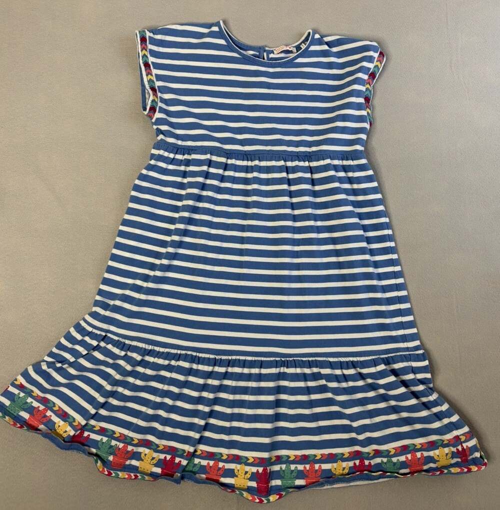 Fat Face Girls Striped Blue A-Line Midi Dress 10-11 Years